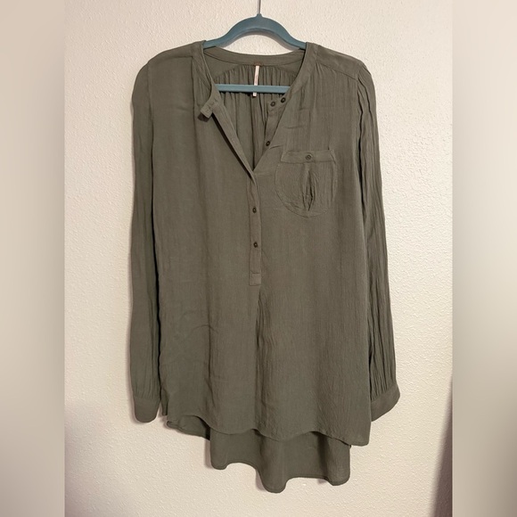 Free People Boyfriend Button Down Up Top Army Sage Green - Picture 2 of 6